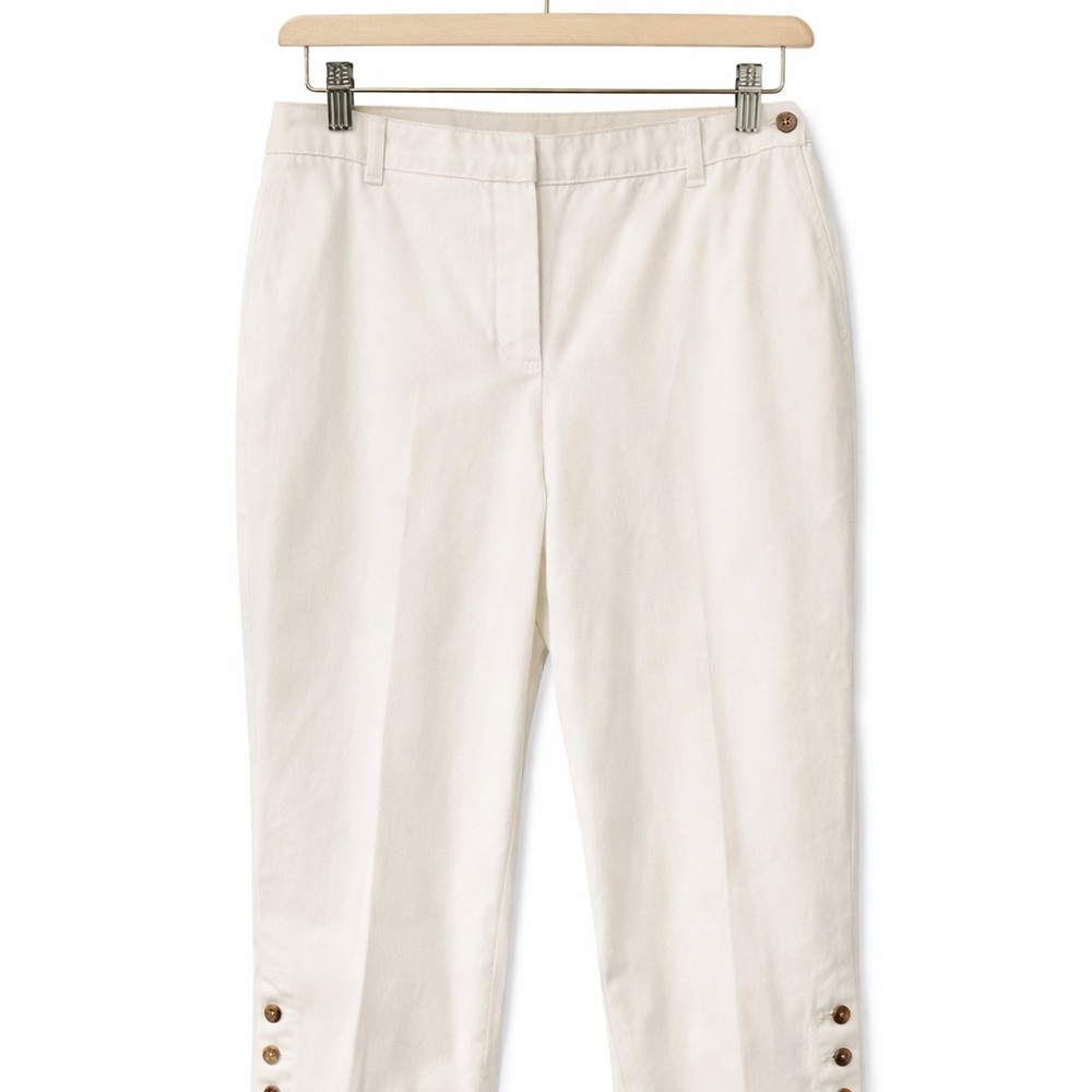 Lands’ End Capri Womens 18P White Cropped Button Detail Beach Capsule Elastic
